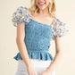 And The Why Embellishment Sleeve Smocked Top - DAVERRI FASHIONS