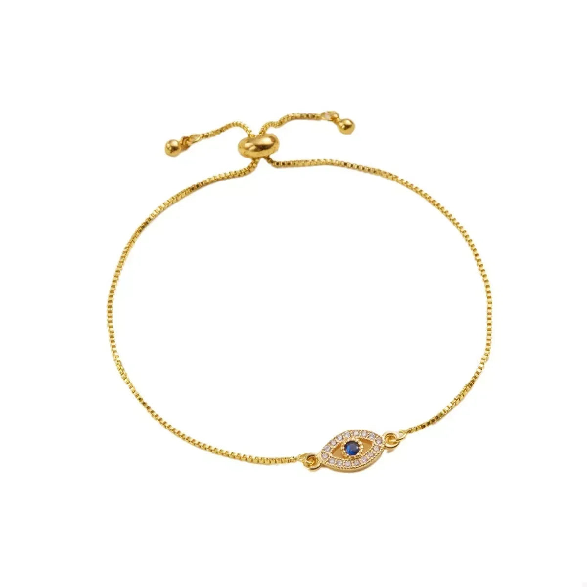 18K Gold-Plated Evil Eye Adjustable Bracelet - DAVERRI FASHIONS