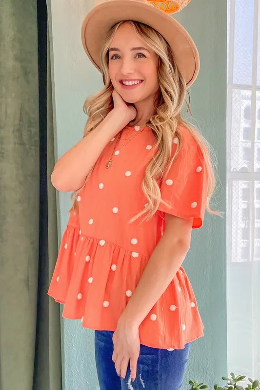And The Why Pom Pom Polka Dots Short Sleeve Top | Tops Daverri Fashions