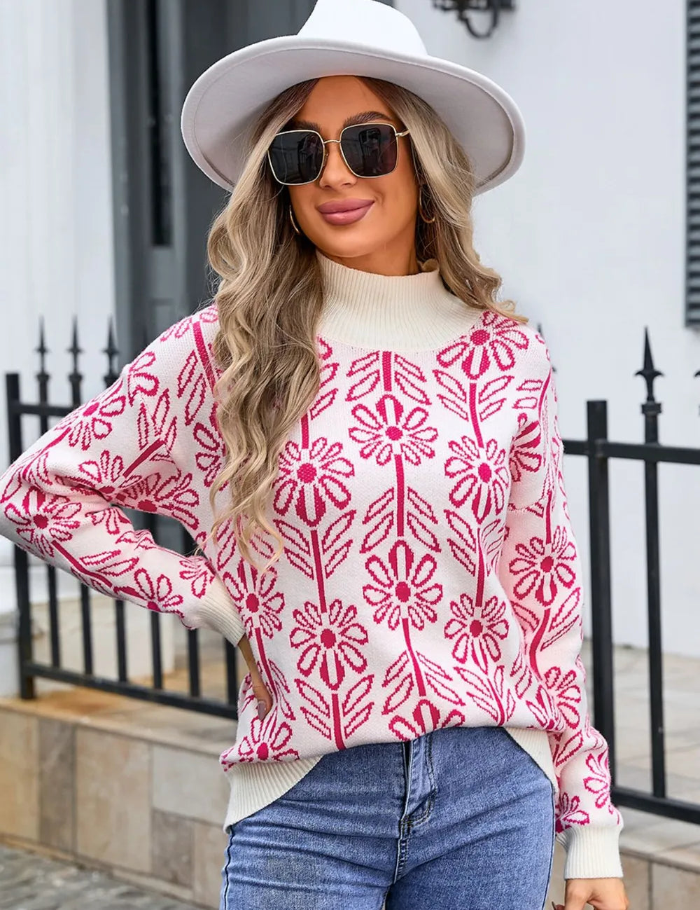 Angel Wings Flower Turtleneck Long Sleeve Sweater | Sweaters Daverri Fashions