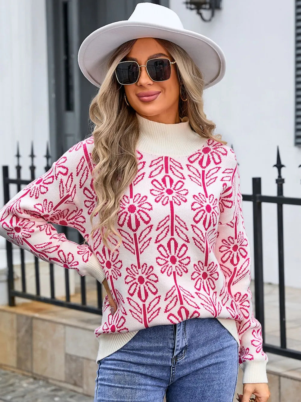 Angel Wings Flower Turtleneck Long Sleeve Sweater | Sweaters Daverri Fashions