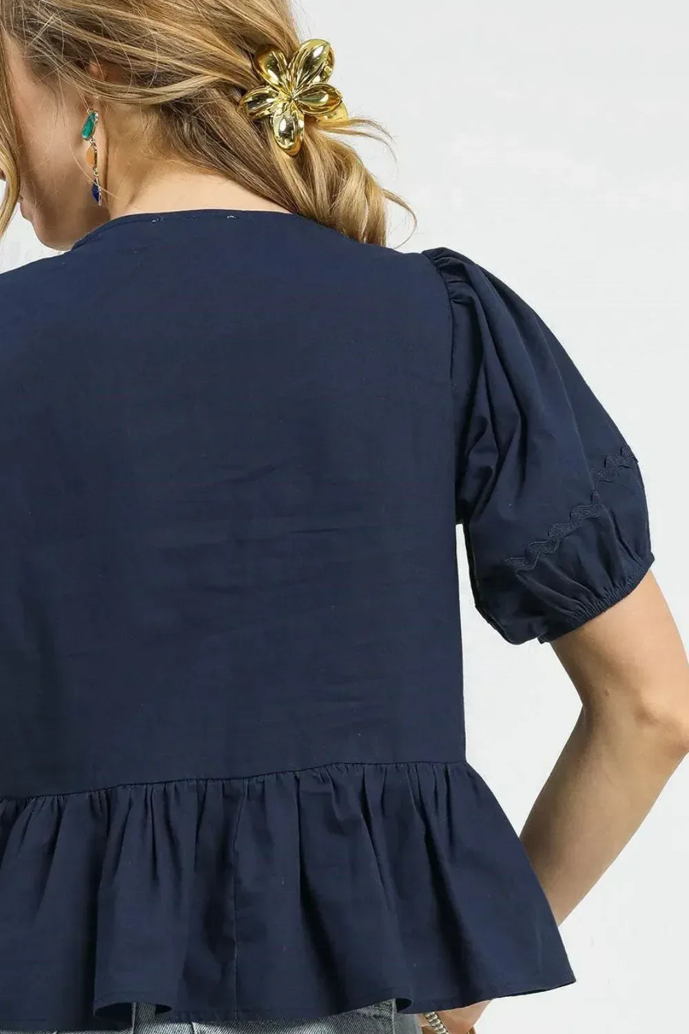 Umgee Tie Front Puff Sleeve Blouse - DAVERRI FASHIONS