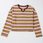 Daverri Fashions Striped Waffle Texture Notched Neck Long Sleeve Top - DAVERRI FASHIONS