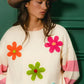 BiBi Colorful Floral Patched Sweater with Striped Sleeve - DAVERRI FASHIONS