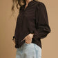 Umgee Corduroy Ruffle Shirt with Long Puff Sleeves - DAVERRI FASHIONS
