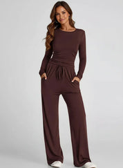 Daverri Fashions Full Size Casual Long Sleeve Top and Pants Set Plus Size - DAVERRI FASHIONS