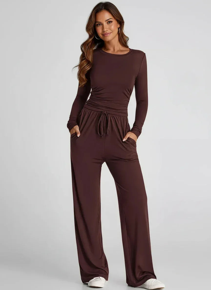 Daverri Fashions Full Size Casual Long Sleeve Top and Pants Set Plus Size - DAVERRI FASHIONS