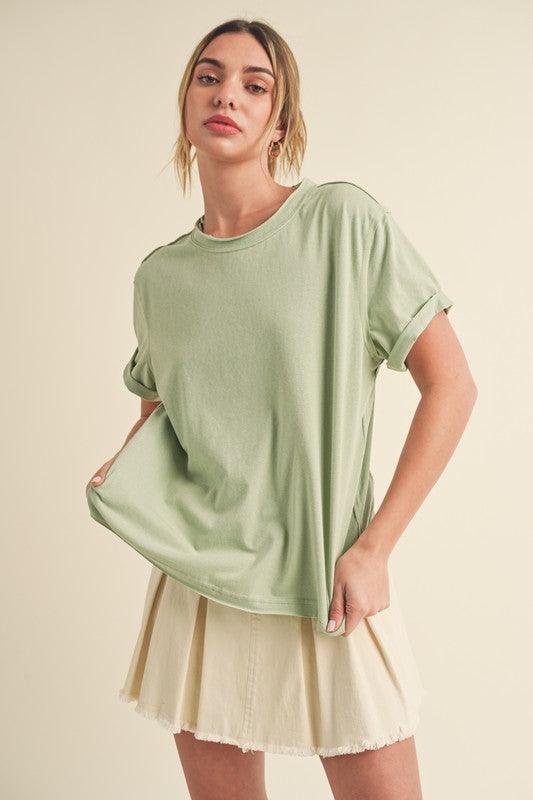 Aemi + Co Exposed Seam Round Neck Short Sleeve T-Shirt T-Shirts