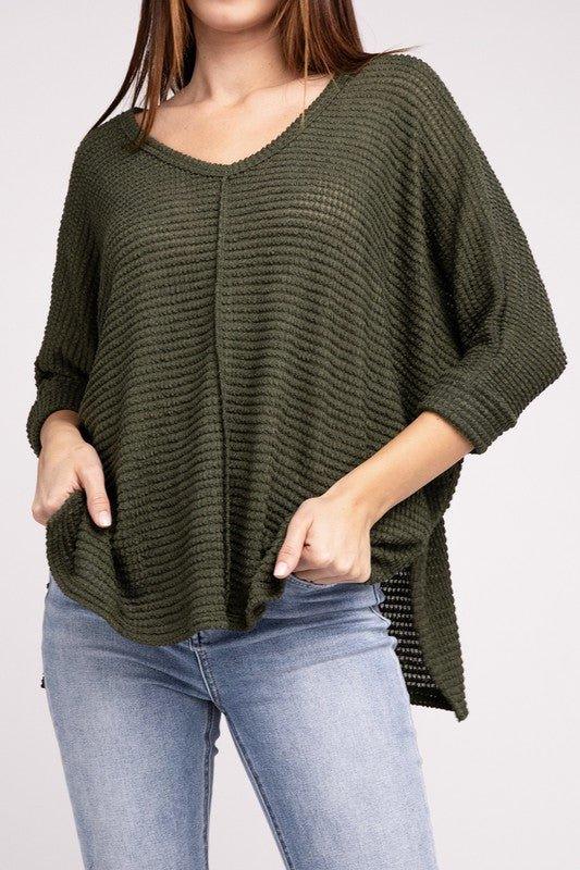 Zenana 3/4 Sleeve Hi-Low Top DK OLIVE Shirts & Tops