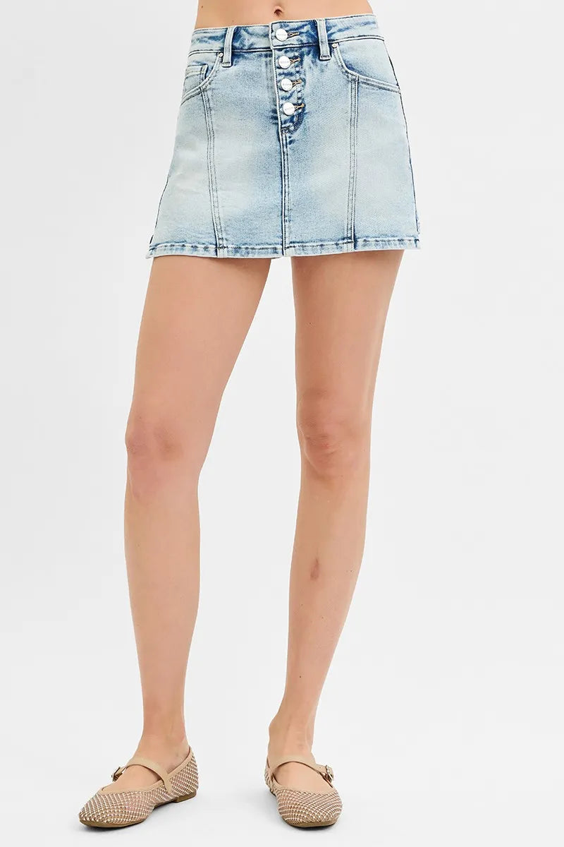 RISEN Full Size High Rise Button Down Skorts Plus Size Denim Skirts