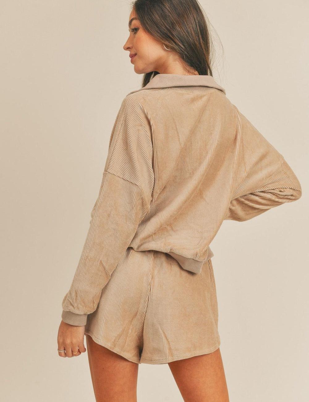MABLE Corduroy Half Zip Top and Shorts Set | Outfit Sets Daverri Fashions