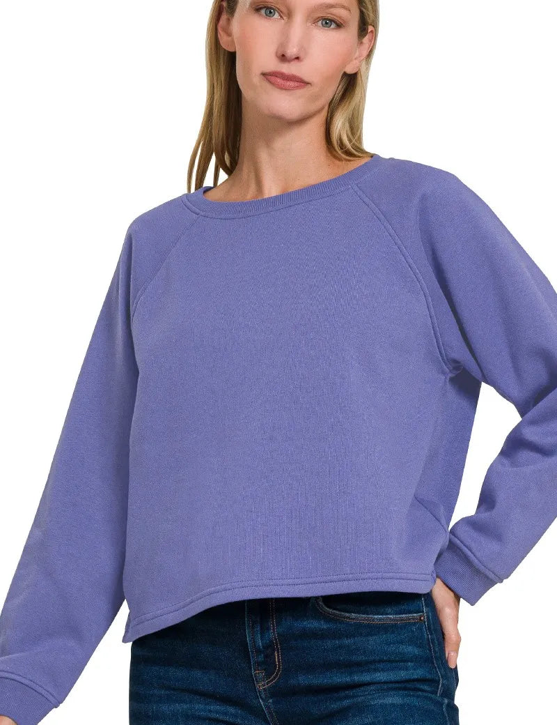 MARLIN Zenana Fleece Raglan Round-Neck Sweatshirt | Daverri Fashions