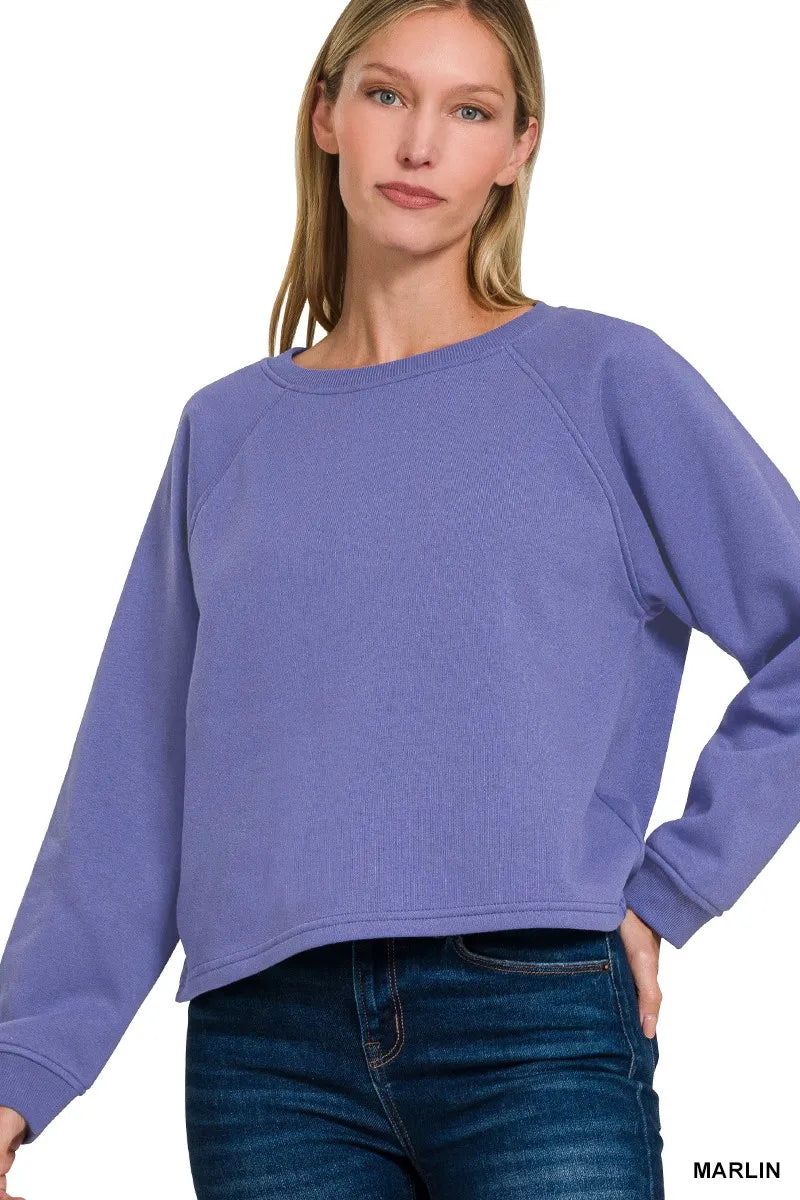 Zenana Fleece Raglan Round-Neck Sweatshirt MARLIN