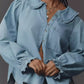 Daverri Fashions Peter Pan Collar Ruffled Denim Shirt - DAVERRI FASHIONS