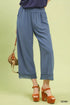 Blue denim Umgee culottes with lace trim hem
