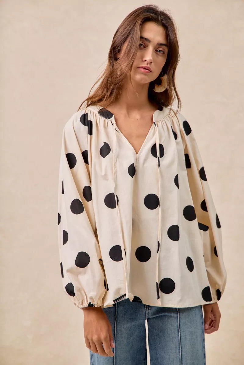 BiBi Polka Dot Exaggerated Balloon Sleeves Blouse | Tops Daverri Fashions