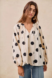 BiBi Polka Dot Exaggerated Balloon Sleeves Blouse | Tops Daverri Fashions