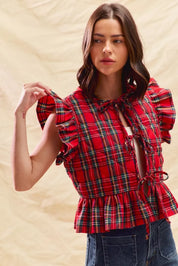 SO ME Christmas Holiday Plaid Ruffled Quilt Vest Top | Vest Tops Daverri Fashions