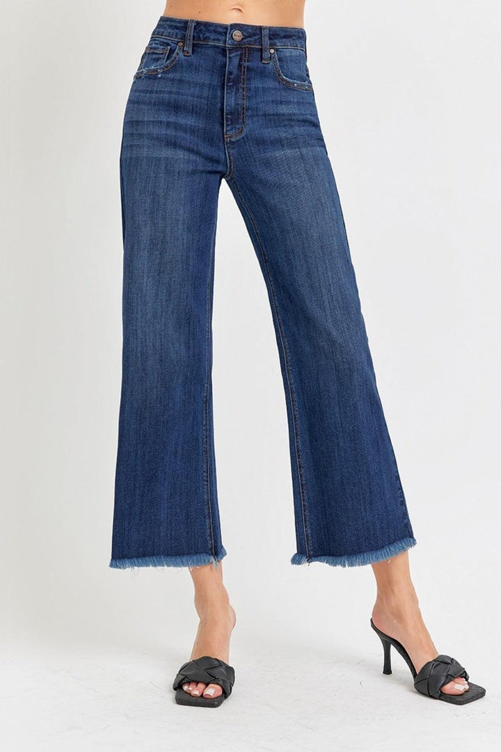 High Rise Raw Hem Cropped Wide Leg Jeans Bottoms