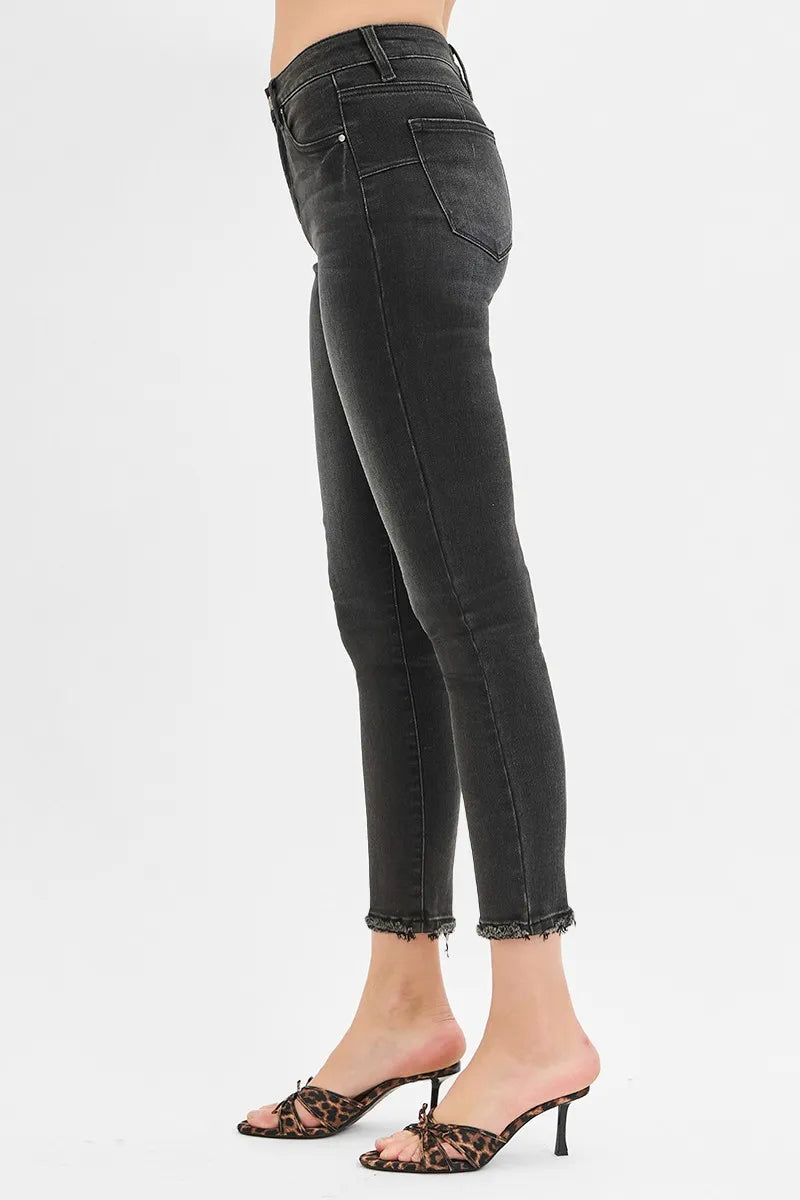 RISEN Full Size Tummy Control Mid Rise Crop Skinny Jeans Plus Size | Daverri Fashions