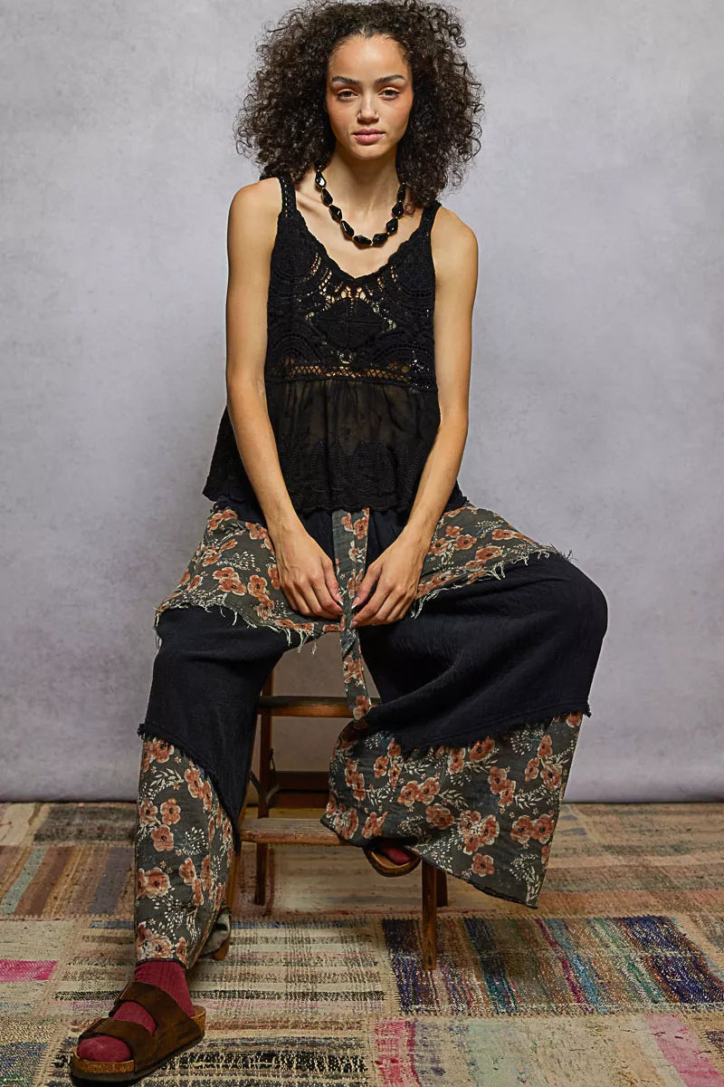 POL V-Neck Crochet Tank with Floral Embroidery Detail | Daverri Fashions