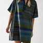 Striped Oversized Half Button Shirt Dress - DAVERRI FASHIONS