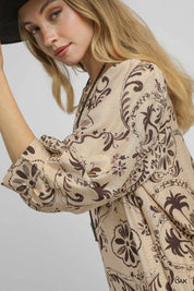 Umgee Boho Printed Balloon Sleeve Mini Dress | Mini Dresses Daverri Fashions