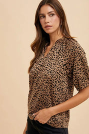 Annie Wear Animal Print Knit Volume Sleeve Blouse | Daverri Fashions