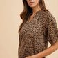 Annie Wear Animal Print Knit Volume Sleeve Blouse