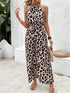 Daverri leopard sleeveless halter maxi dress, wide leg high-waist