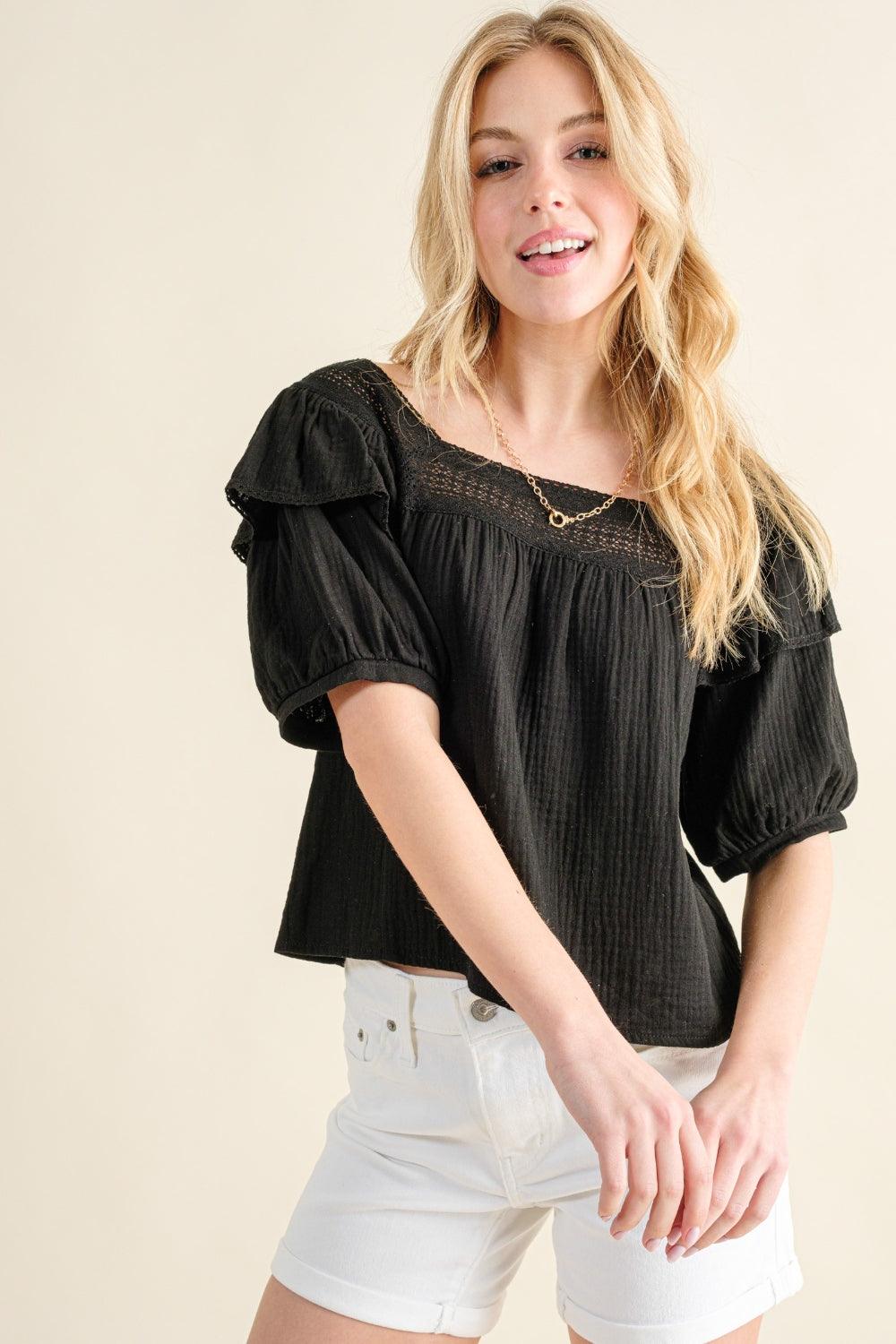 And The Why Square Neck Ruffled Blouse | Blouses Daverri Fashions