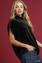Umgee Velvet Mock Neck Sleeveless Blouse | Blouses Daverri Fashions