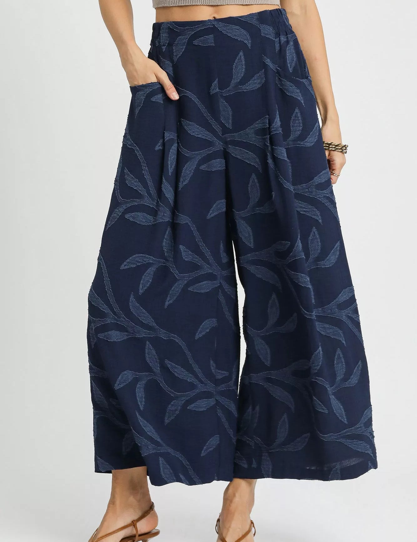 Navy Umgee Jacquard Wide-Leg Pants | Pants Daverri Fashions