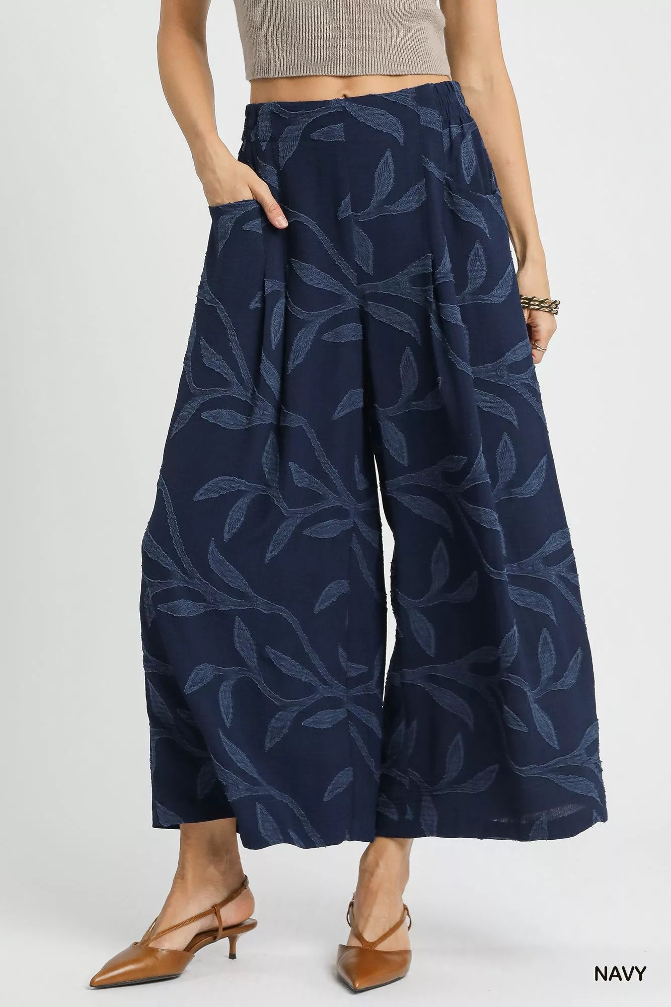 Navy Umgee Jacquard Wide-Leg Pants | Pants Daverri Fashions