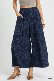 Navy Umgee Jacquard Wide-Leg Pants | Pants Daverri Fashions