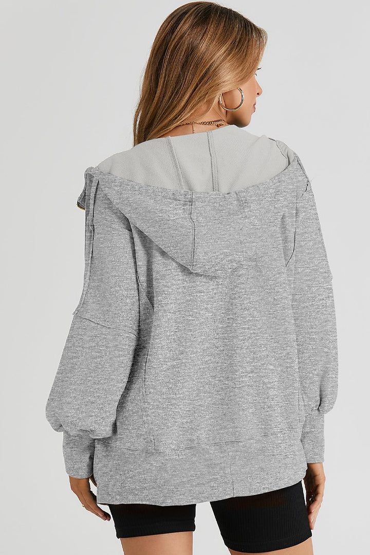 Zip Up Long Sleeve Drawstring Hoodie Hoodies