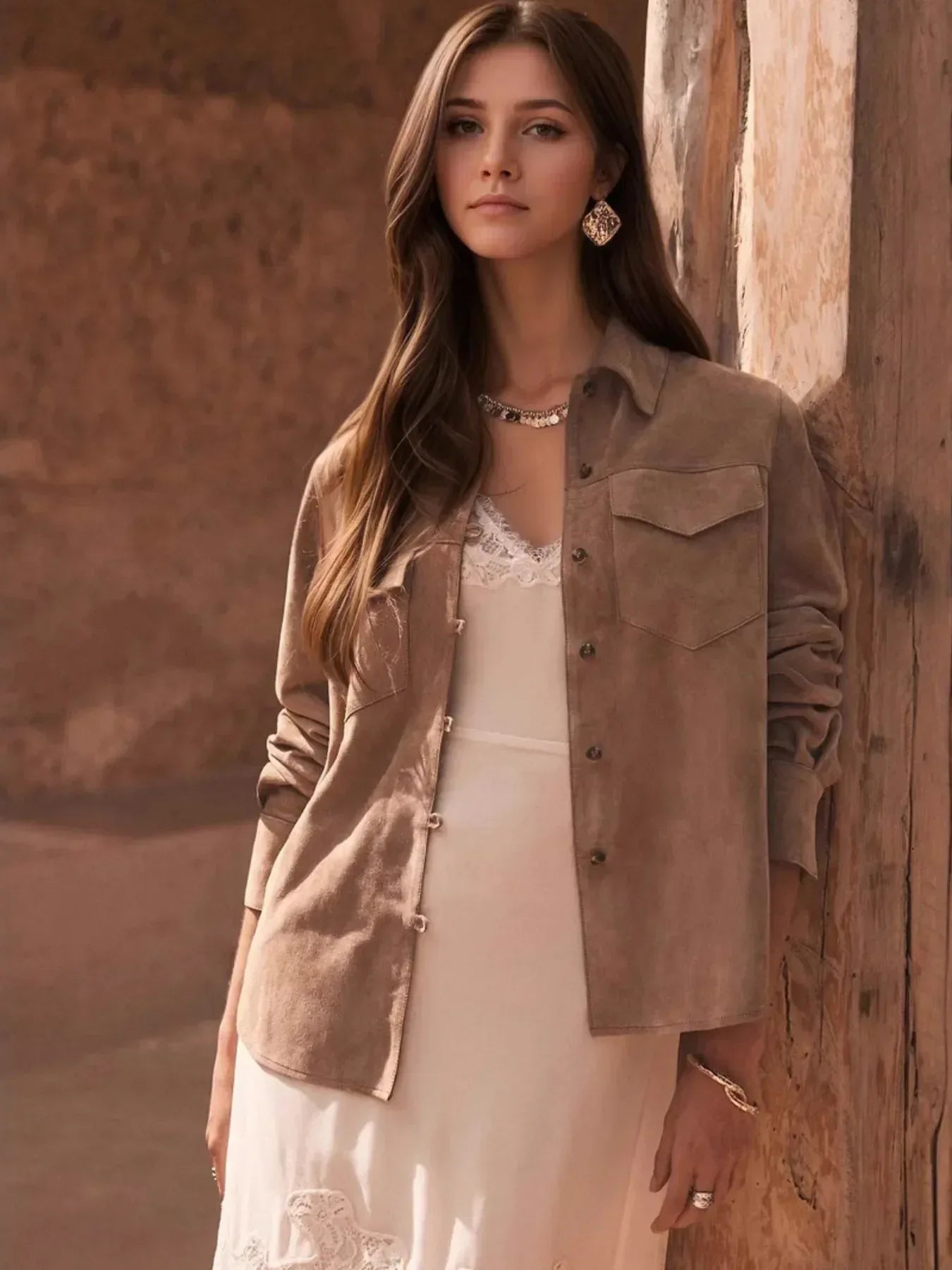 Button Front Long Sleeve Jacket - DAVERRI FASHIONS