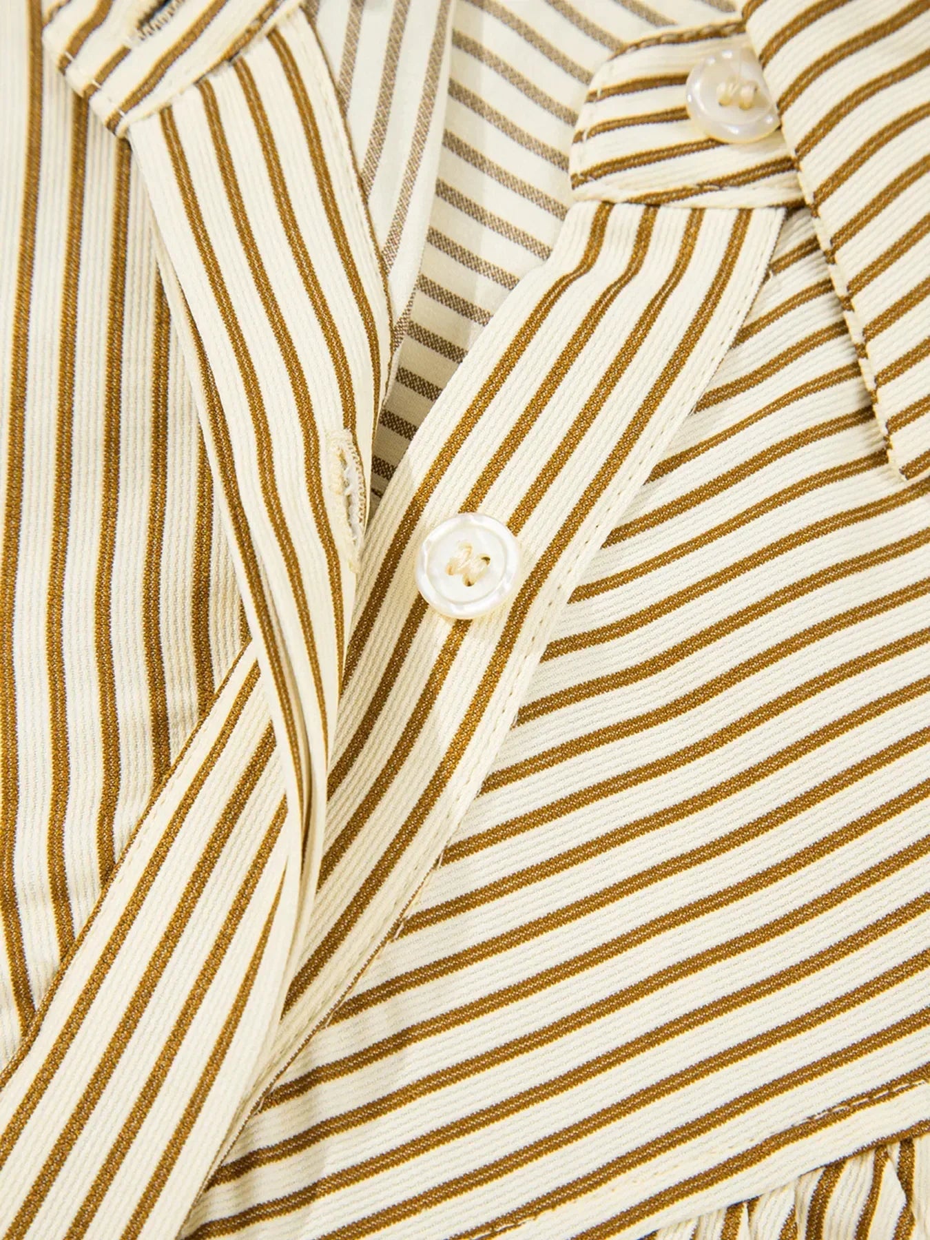 Stripe Collared Neck Cuffed Long Sleeve Drop Waist Mini Dress - DAVERRI FASHIONS