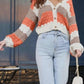 Cozy off-the-shoulder color block button up cardigan in orange, beige, cream stripes