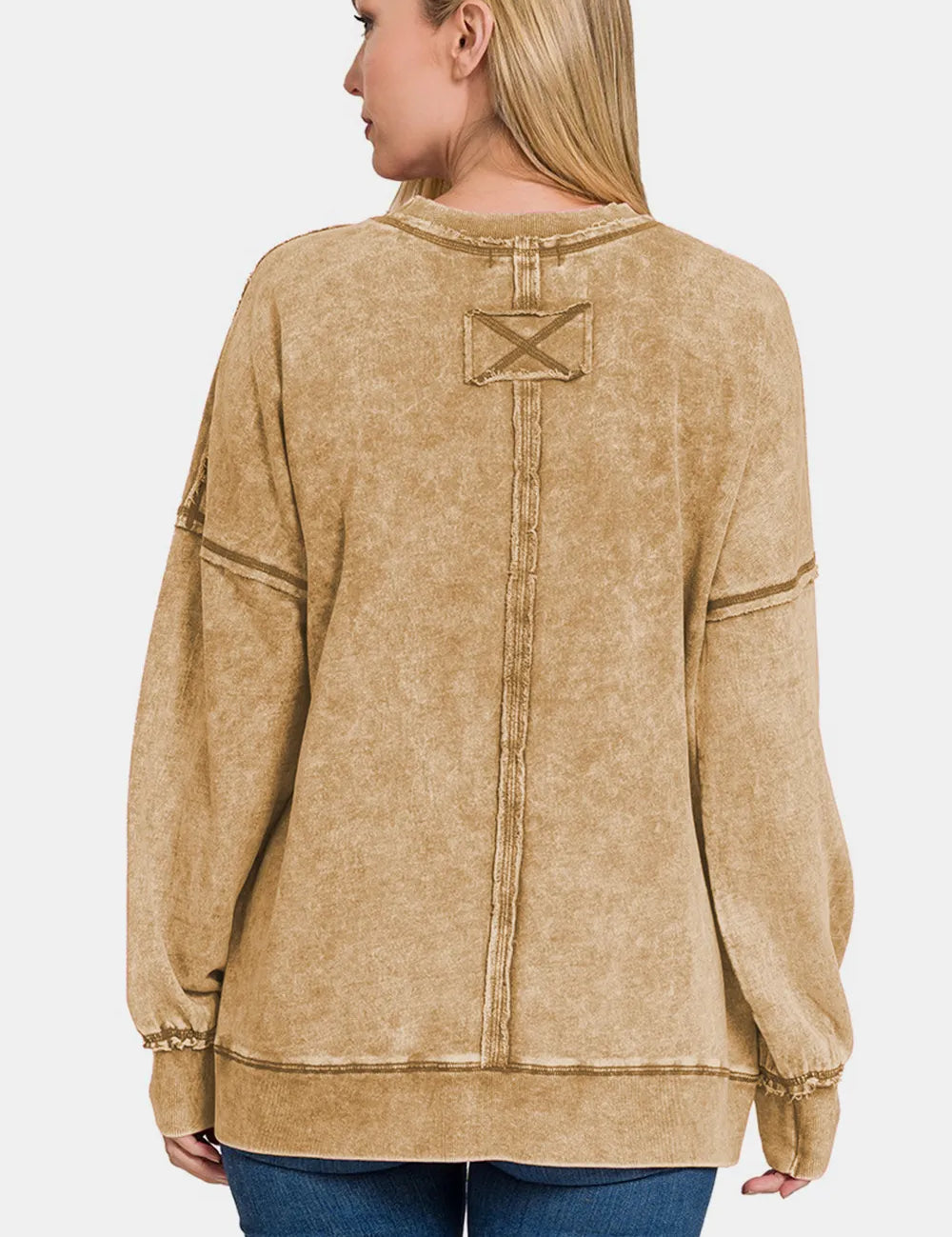 Zenana Exposed Seam Round Neck Dropped Shoulder Sweatshirt | Sweatshirts Daverri Fashions