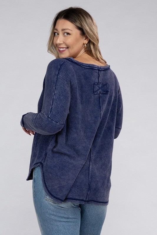 Plus Long Sleeve Cotton Waffle Knit Top Shirts & Tops