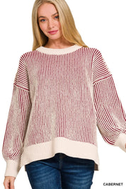 Zenana Two Tone Crewneck Sweater | Sweaters Daverri Fashions
