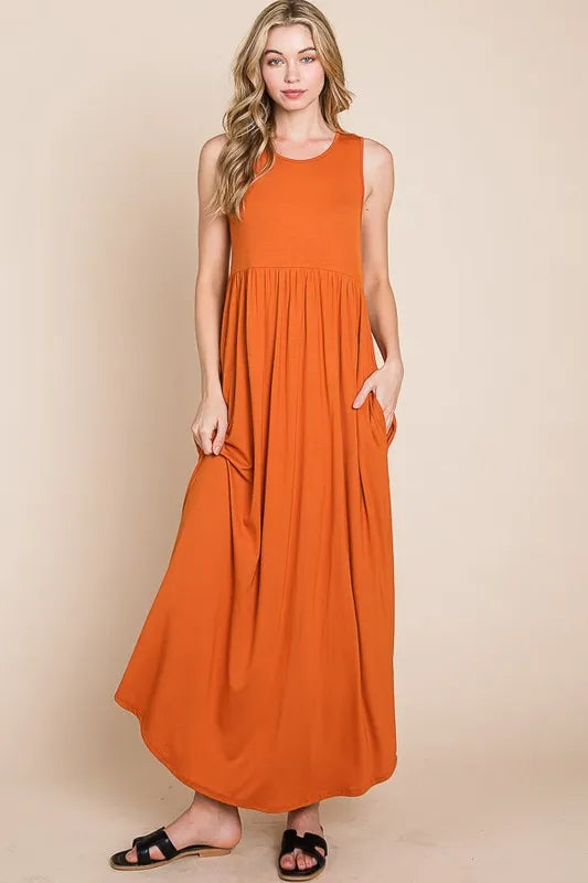 BOMBOM Sleeveless Maxi Dress with Pockets RUST