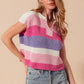 SO ME Multi Color Stripe Loose Fit Cap Sleeve Sweater Top