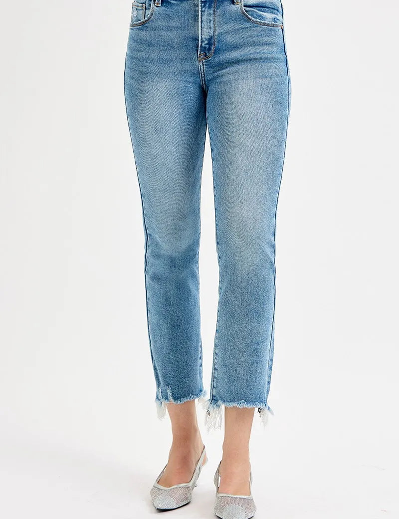 MEDIUM RISEN Full Size High Rise Crop Straight Slim Jeans Plus Size | Jeans Daverri Fashions
