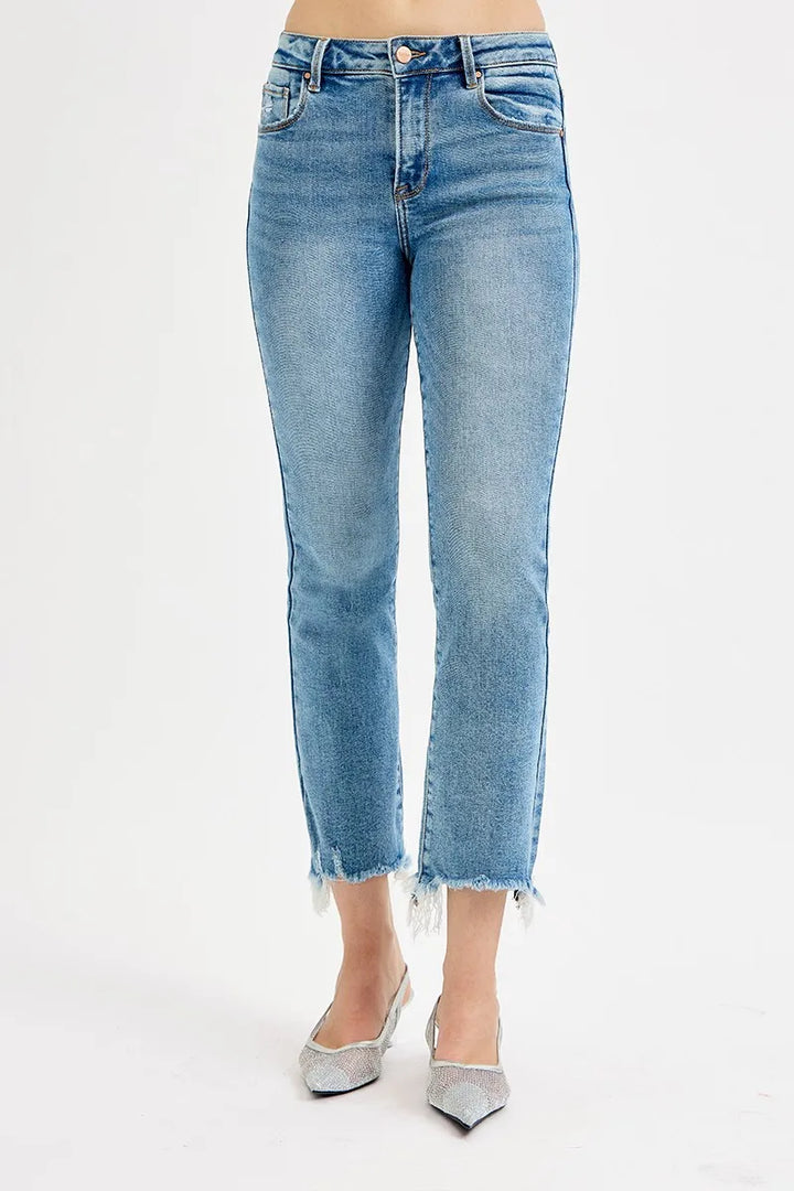 RISEN Full Size High Rise Crop Straight Slim Jeans Plus Size MEDIUM Jeans