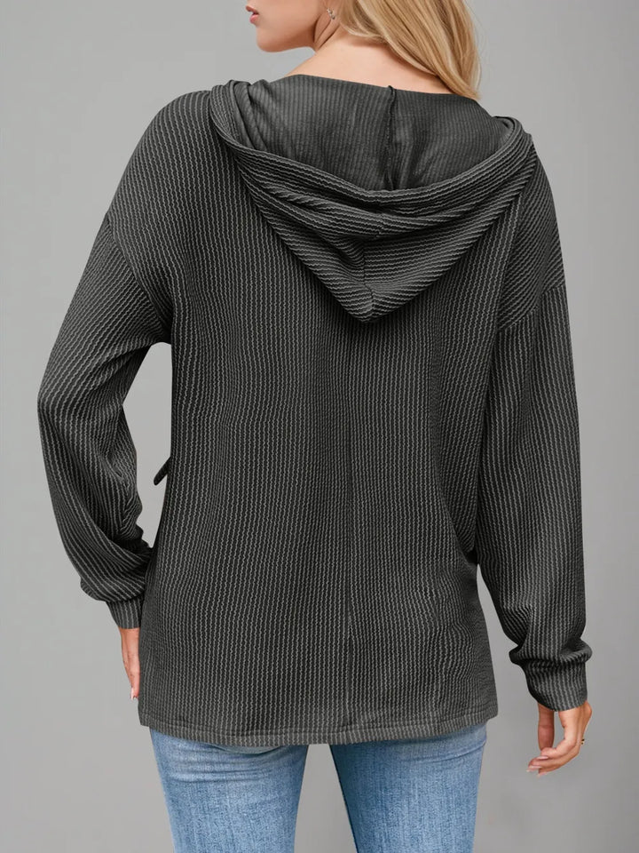 Double Take Drawstring Dropped Shoulder Long Sleeve Hoodie | Hoodies Daverri Fashions