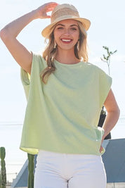 Lime 'N' Chili Textured Solid Muscle Sleeve Top | Tops Daverri Fashions