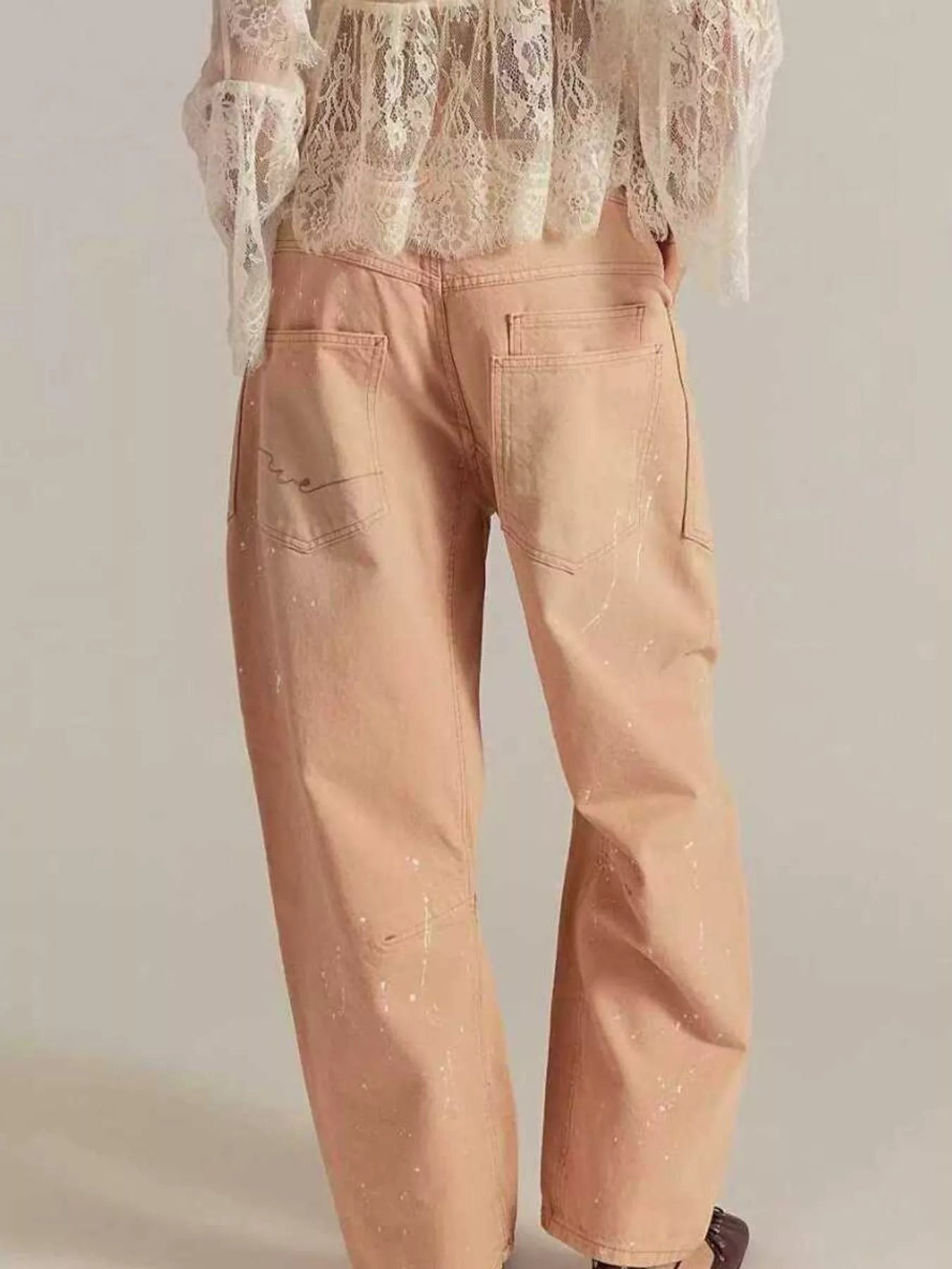Daverri washed relaxed fit barrel jeans in soft peach with speckled texture