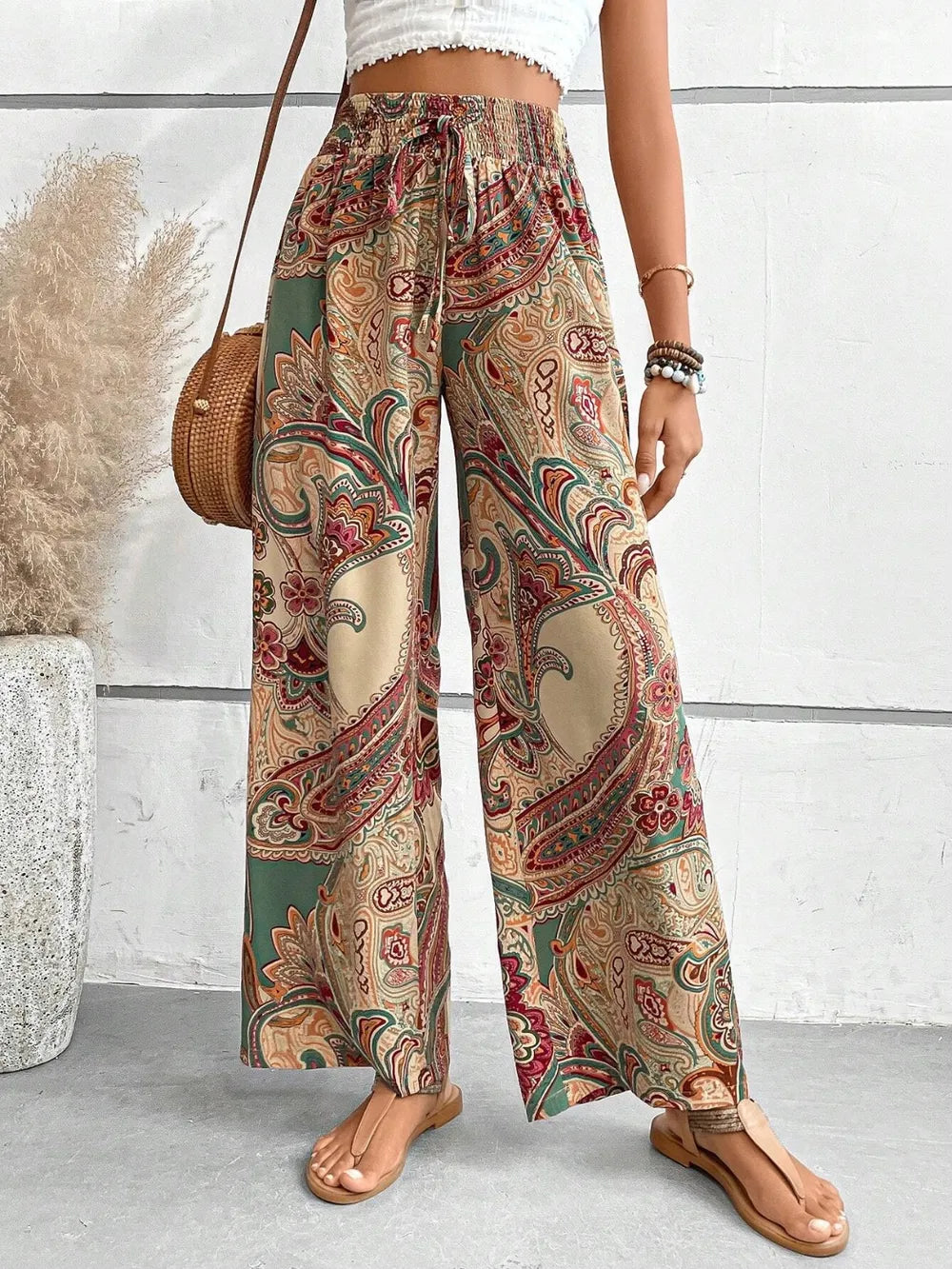 Camel Printed Wide Leg Pants | Pants Daverri Fashions